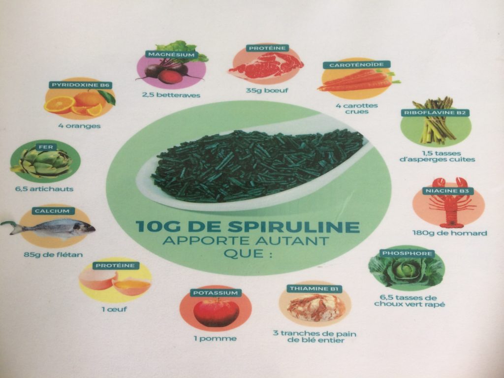 Comparaison nutritionnelle de 10 gr de spiruline et de nombreux aliments- Marie Duval sophrologue