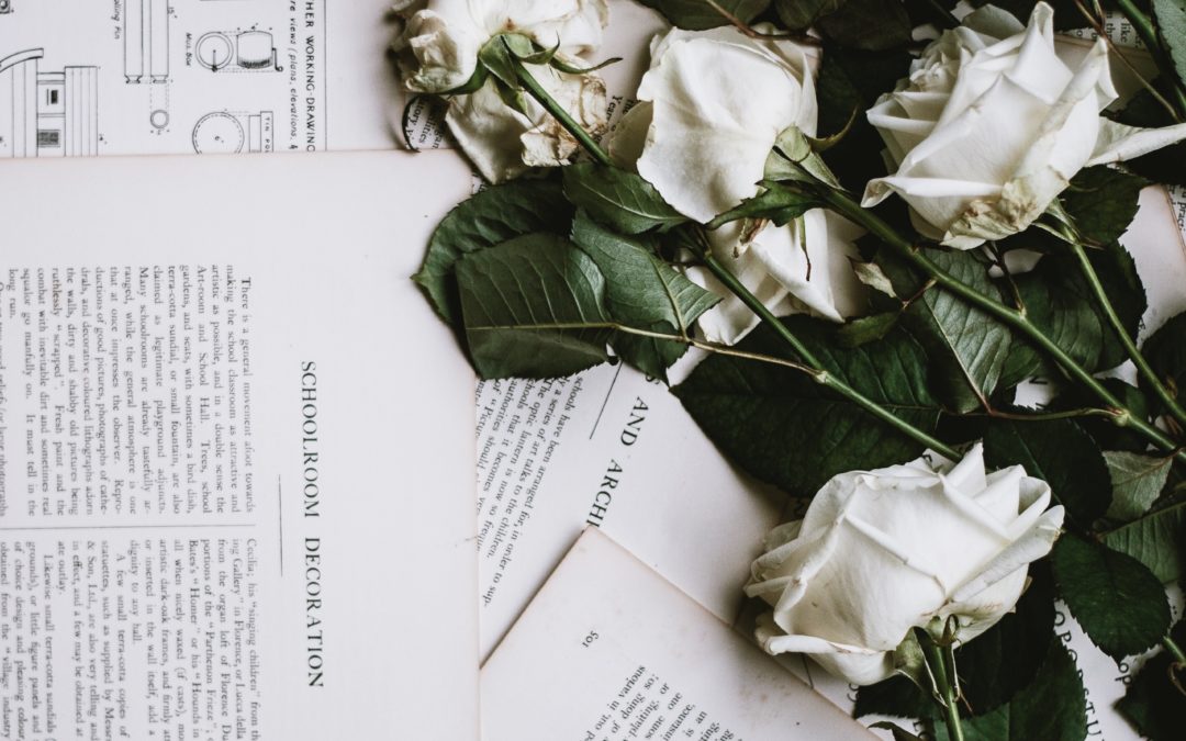 Rose blanches posées sur un journal-Marie Duval sophrologue